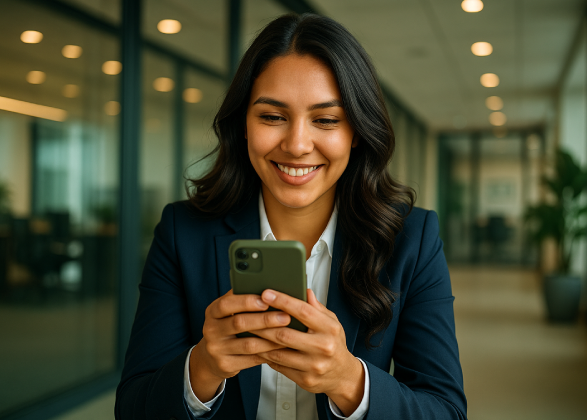 Persona utilizando servicios financieros desde su celular